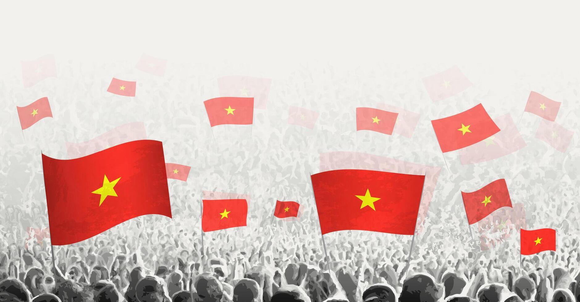 resumen multitud con bandera de Vietnam. pueblos protesta, revolución, Huelga y demostración con bandera de Vietnam. vector