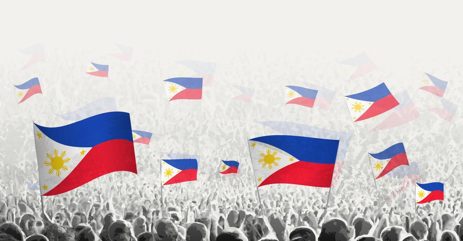 Abstract crowd with flag of Philippines. Peoples protest, revolution, strike and demonstration with flag of Philippines. vector