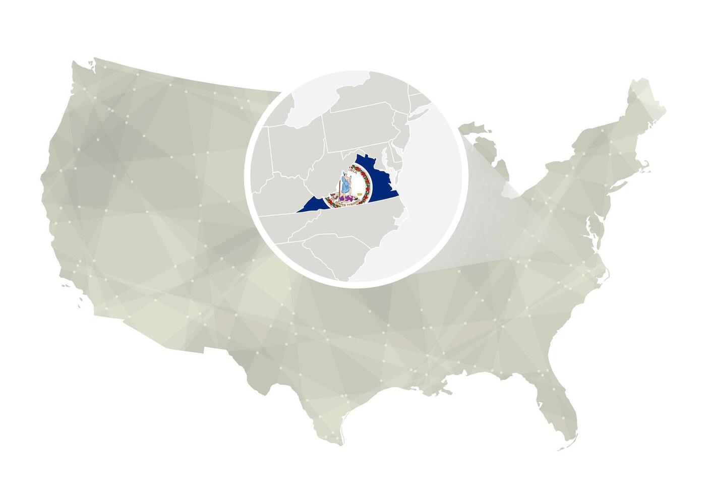 Polygonal abstract USA map with magnified Virginia state. vector