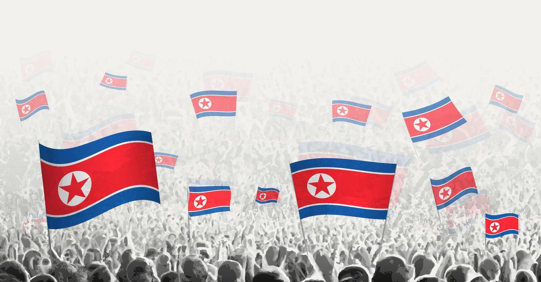 resumen multitud con bandera de norte Corea. pueblos protesta, revolución, Huelga y demostración con bandera de norte Corea. vector
