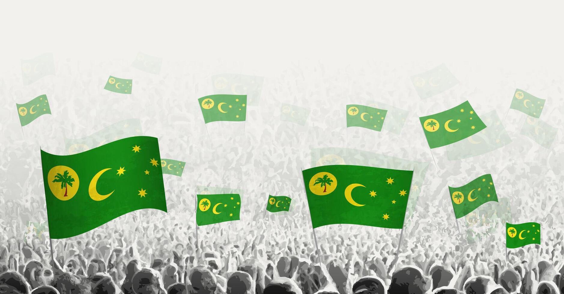 Abstract crowd with flag of Cocos Islands. Peoples protest, revolution, strike and demonstration with flag of Cocos Islands. vector