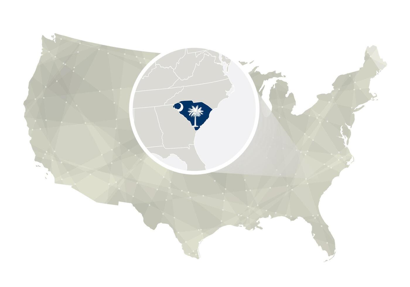 Polygonal abstract USA map with magnified South Carolina state. vector