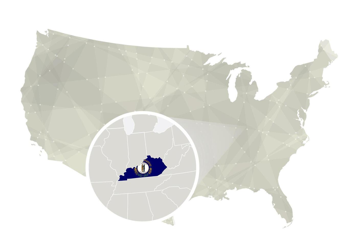 Polygonal abstract USA map with magnified Kentucky state. vector