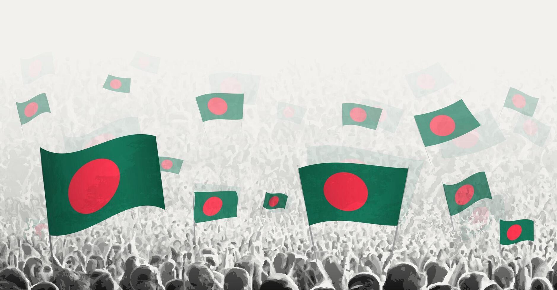Abstract crowd with flag of Bangladesh. Peoples protest, revolution, strike and demonstration with flag of Bangladesh. vector