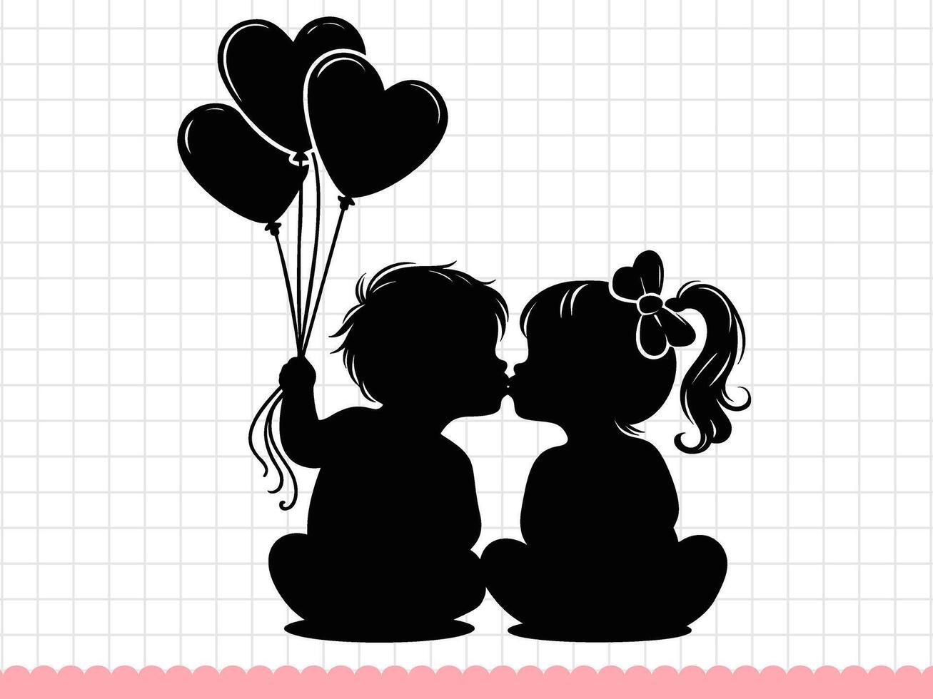 Cute baby boy and girl with heart shaped balloon. Vector illustration.