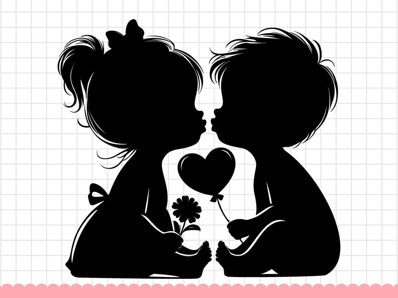 linda bebé chico y niña con corazón conformado globo. vector ilustración.