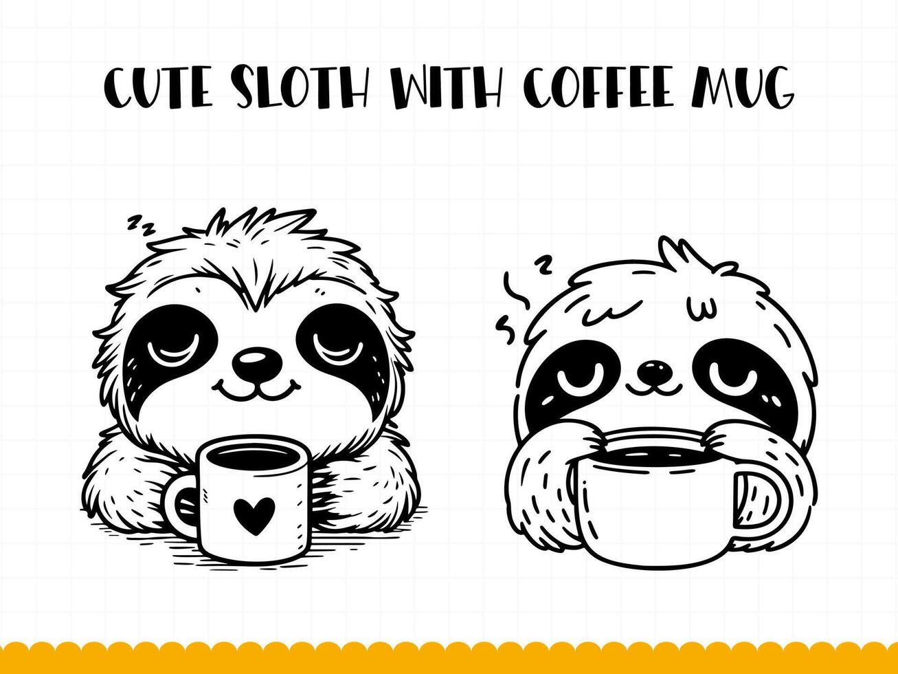 Cute sloth holding cup of coffee illustration isolated on white background. Vector. vector