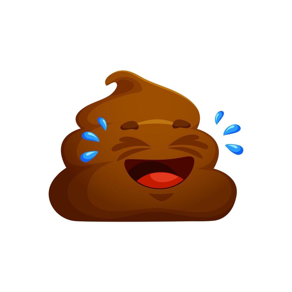 Cartoon poop emoji laughing loud, funny poo LOL vector