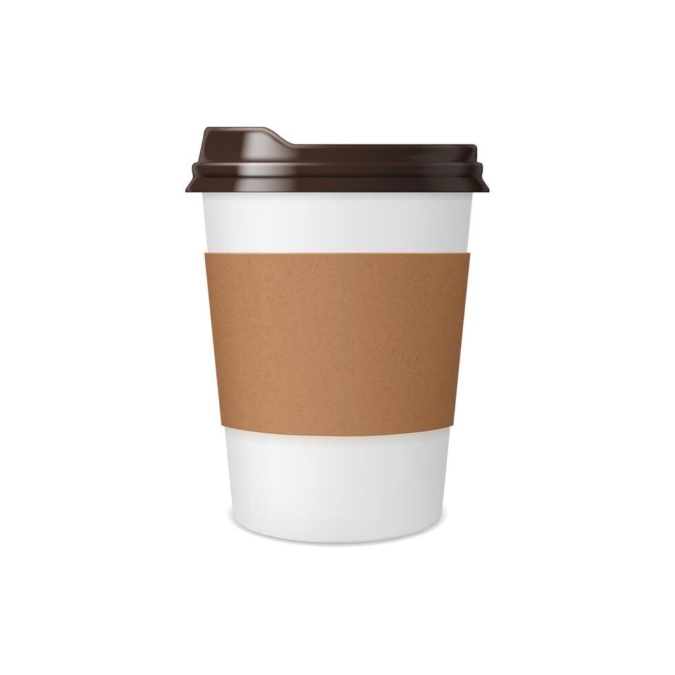 Coffee cup, paper cardboard mug, realistic mockup vector