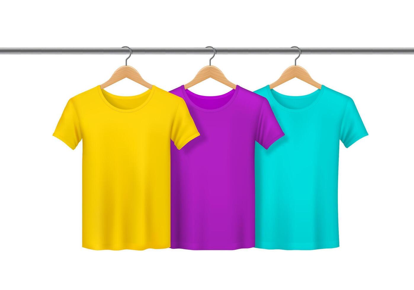 Cotton shirt store, T-shirts on shop rack hangers vector