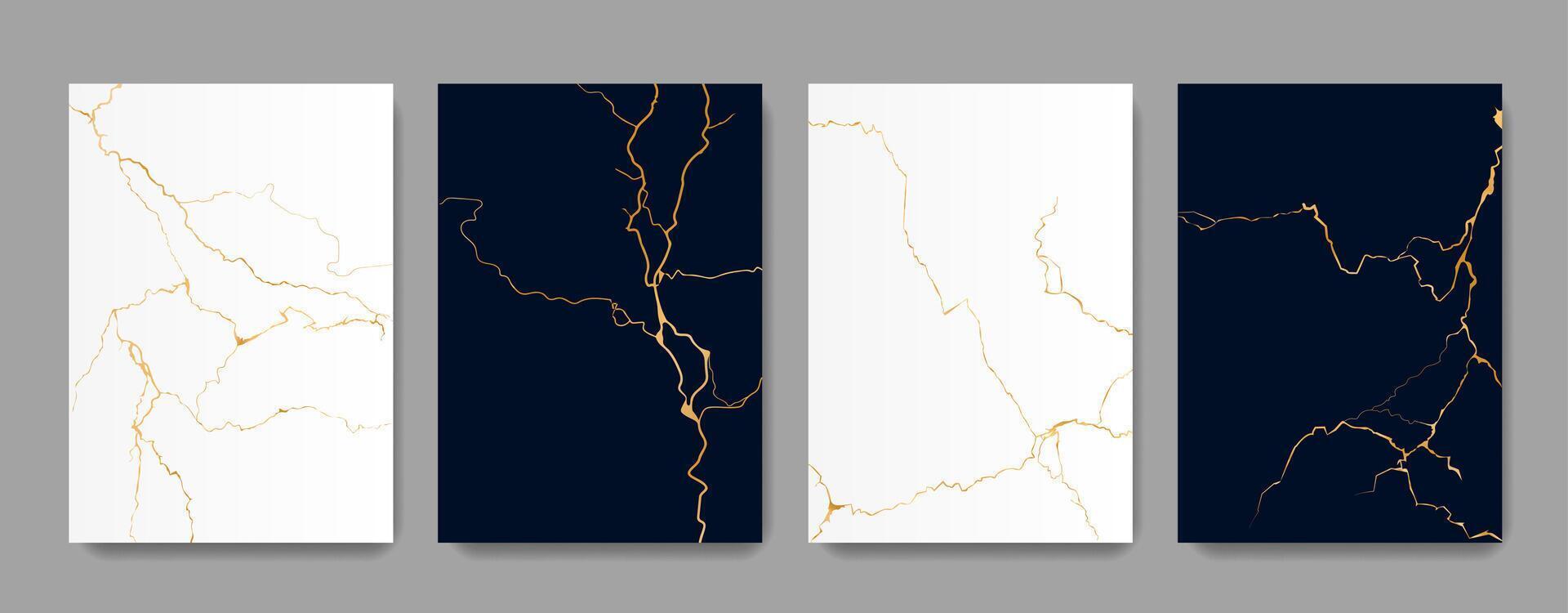 Kintsugi golden cracks texture, marble backgrounds vector