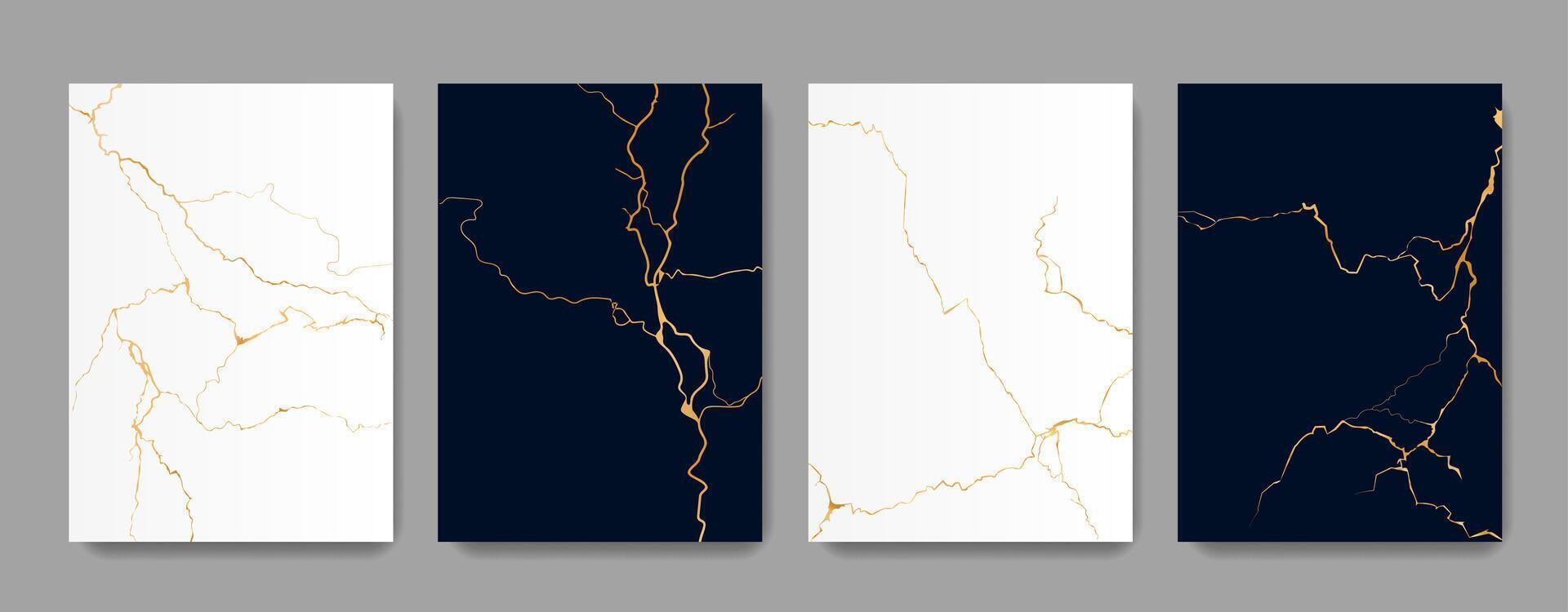 kintsugi dorado grietas textura, mármol antecedentes vector