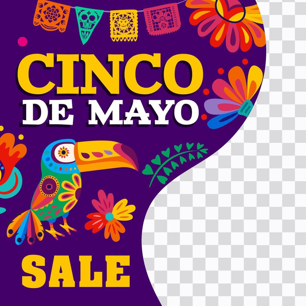 Cinco de Mayo mexican holiday sale banner, toucan vector