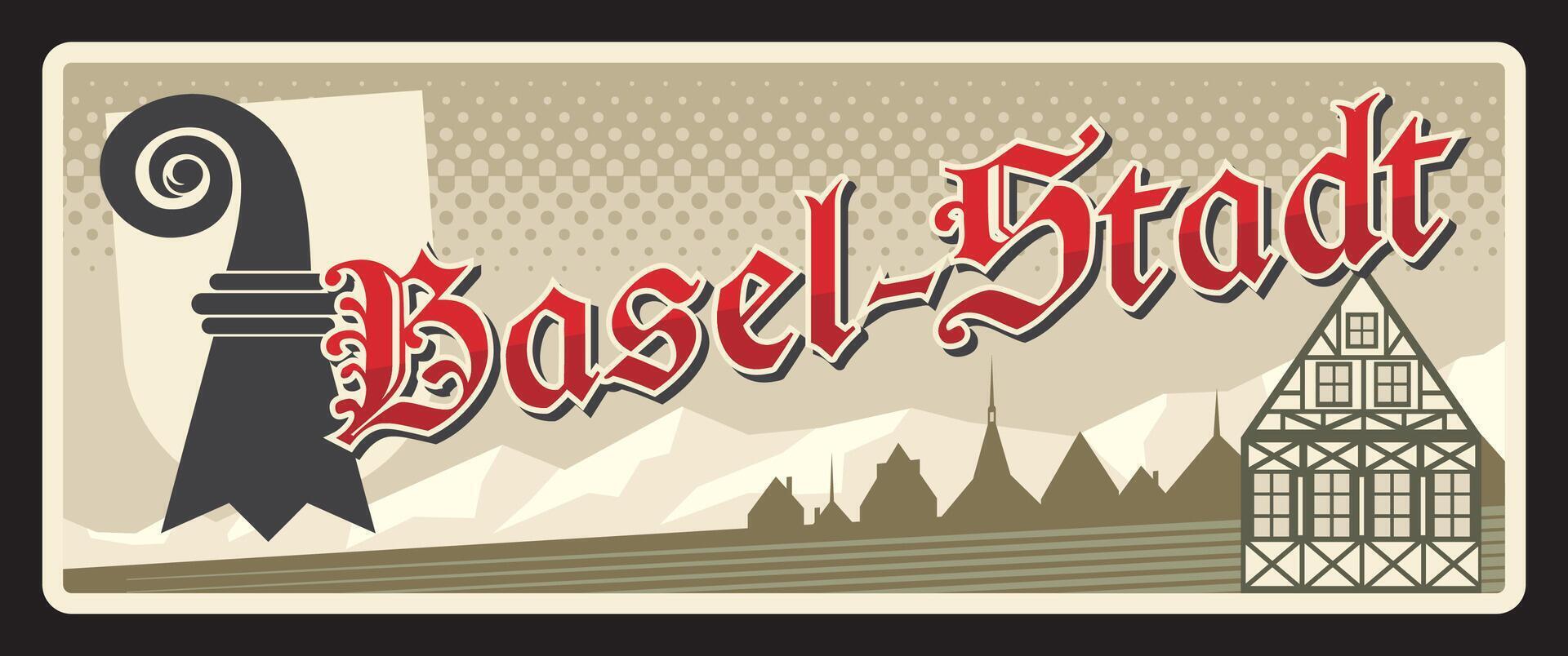 Basel-Stadt Swiss canton vintage travel plate vector