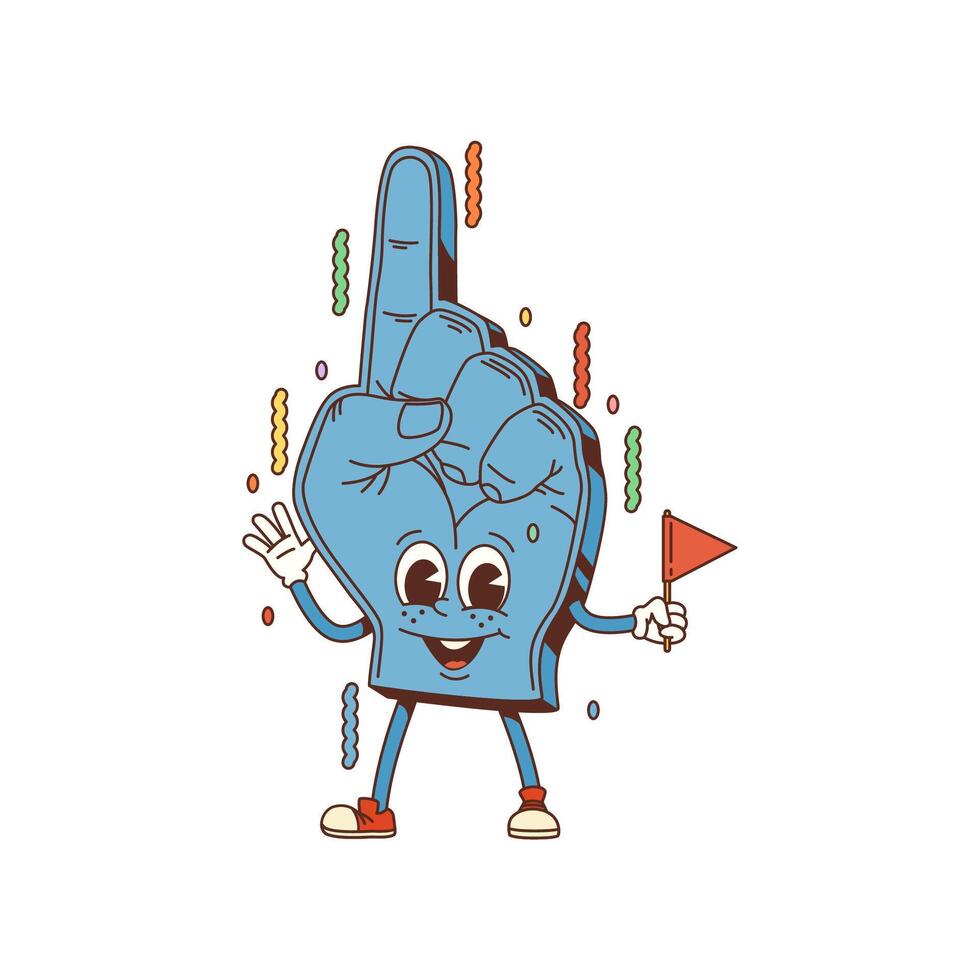 Groovy fan glove comical cartoon character vector