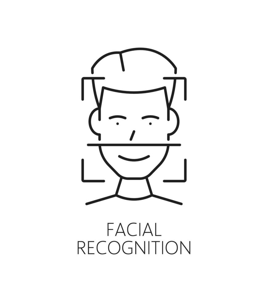 Facial recognition, biometric identification icon vector