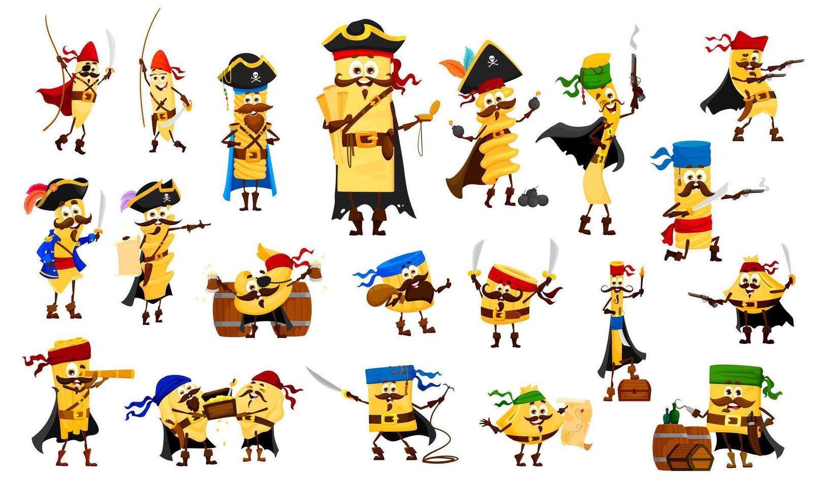 dibujos animados italiano pasta pirata corsario caracteres vector