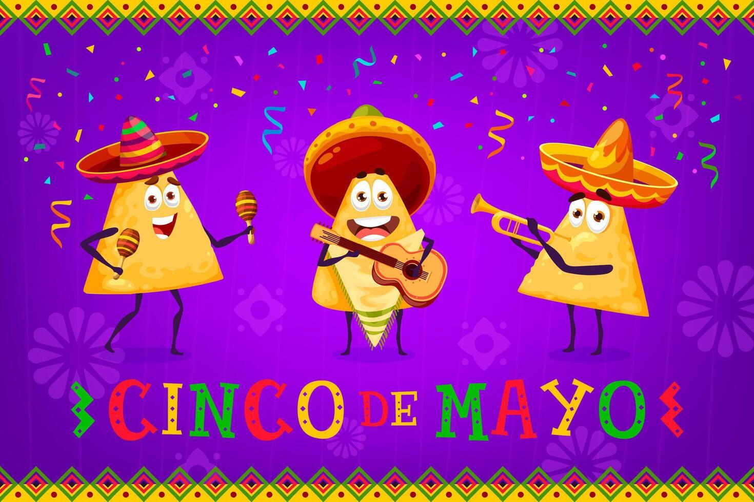 Mexican nachos mariachi on Cinco de Mayo banner vector