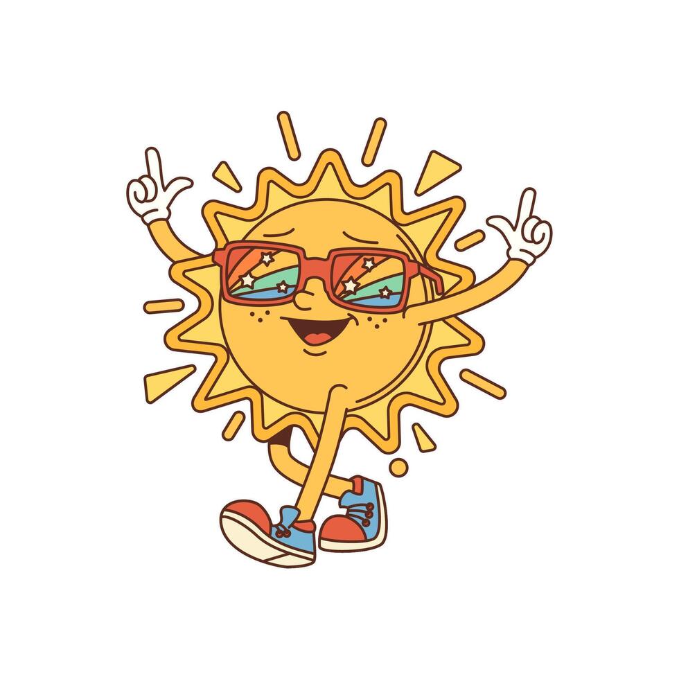 Groovy retro sun comical cartoon character vector