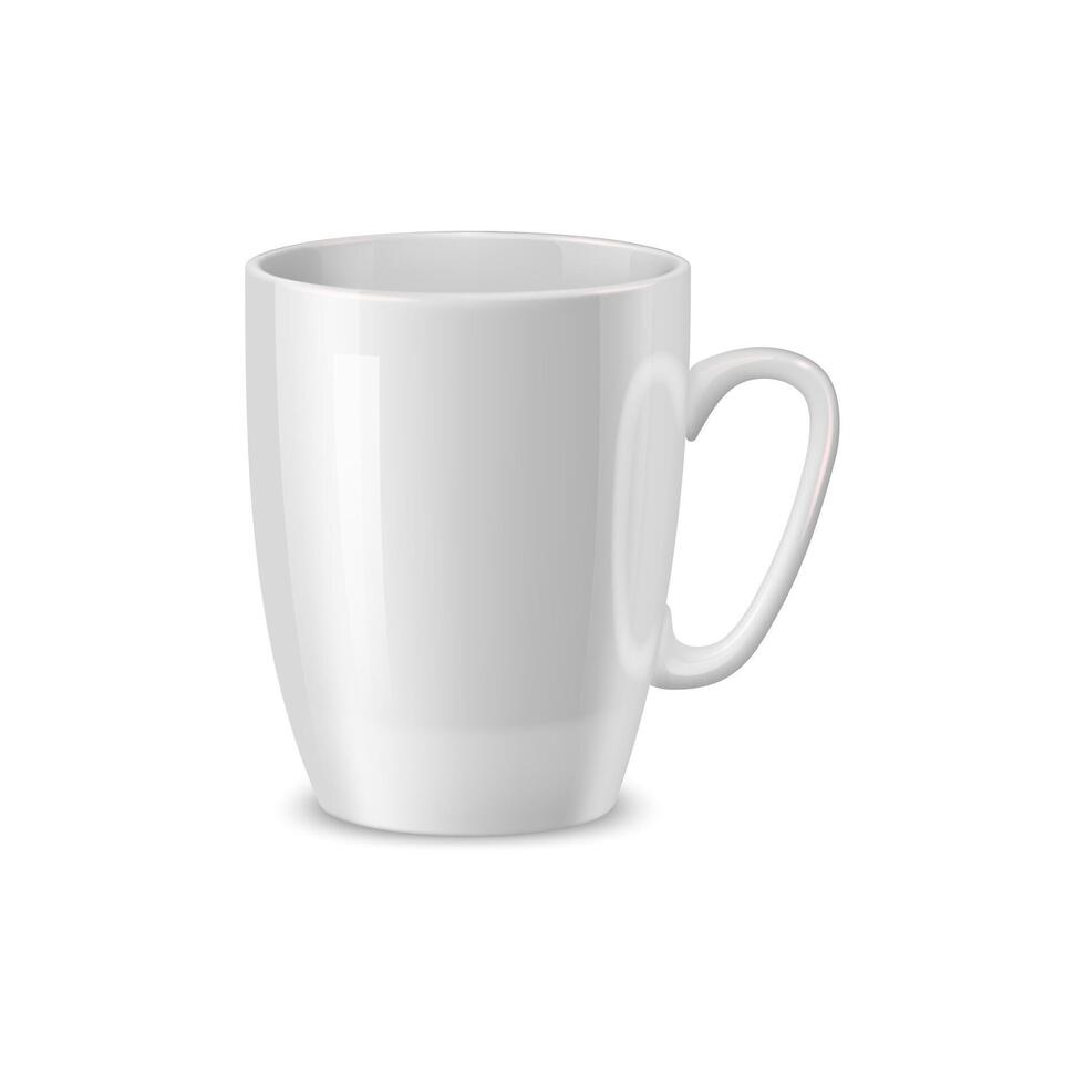 Realistic white ceramic tea cup, 3d vector design