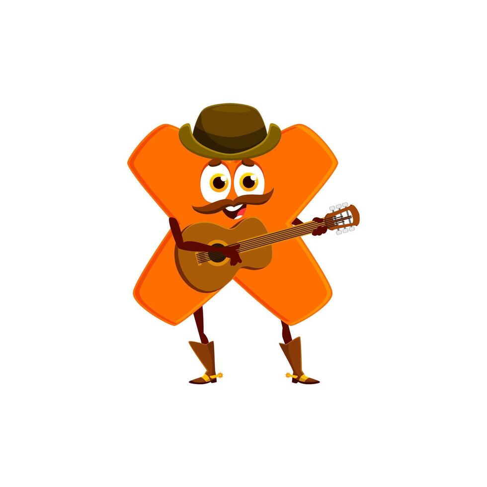 Cartoon cowboy multiplication symbol plays banjo vector