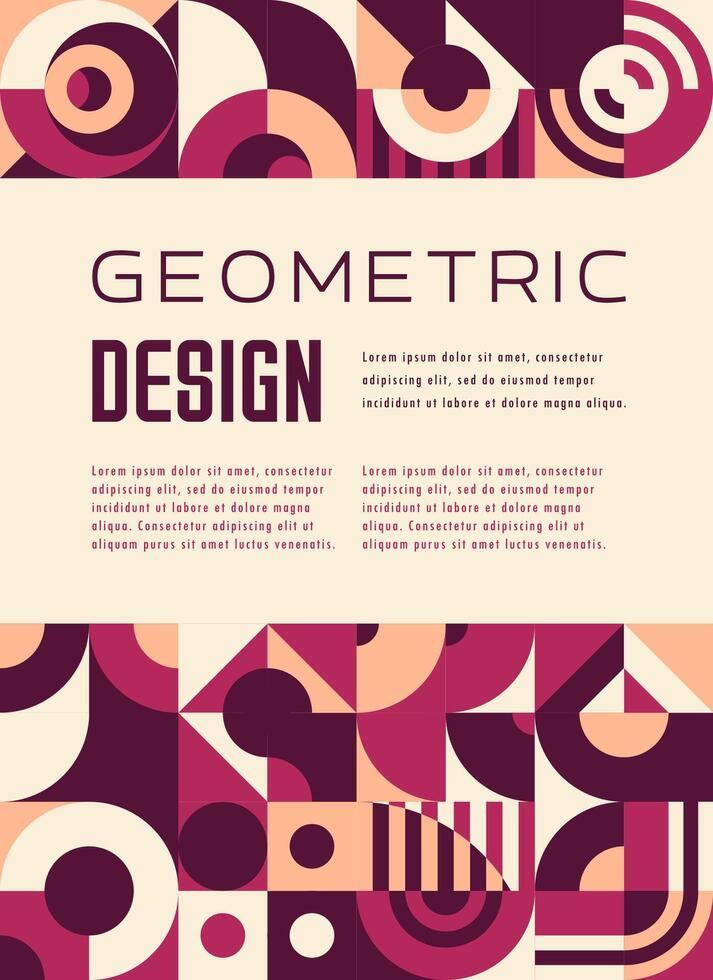 Beige, maroon, purple abstract geometric poster vector