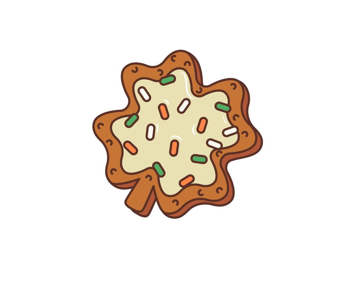Cartoon retro groovy irish shamrock clover cookie, vector