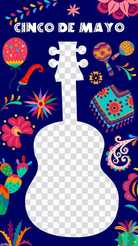 Cinco de Mayo social media post of mexican guitar vector