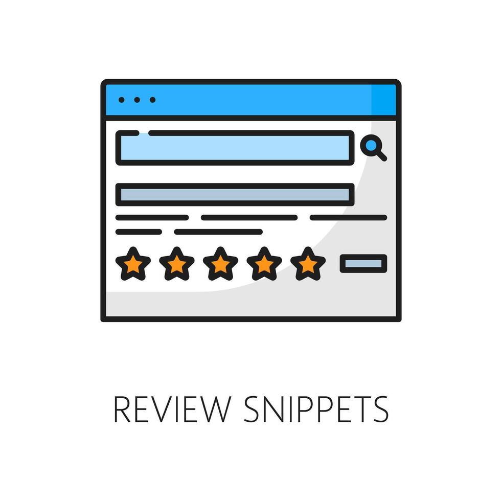 Review snippets. Serp icon. Search engine result vector