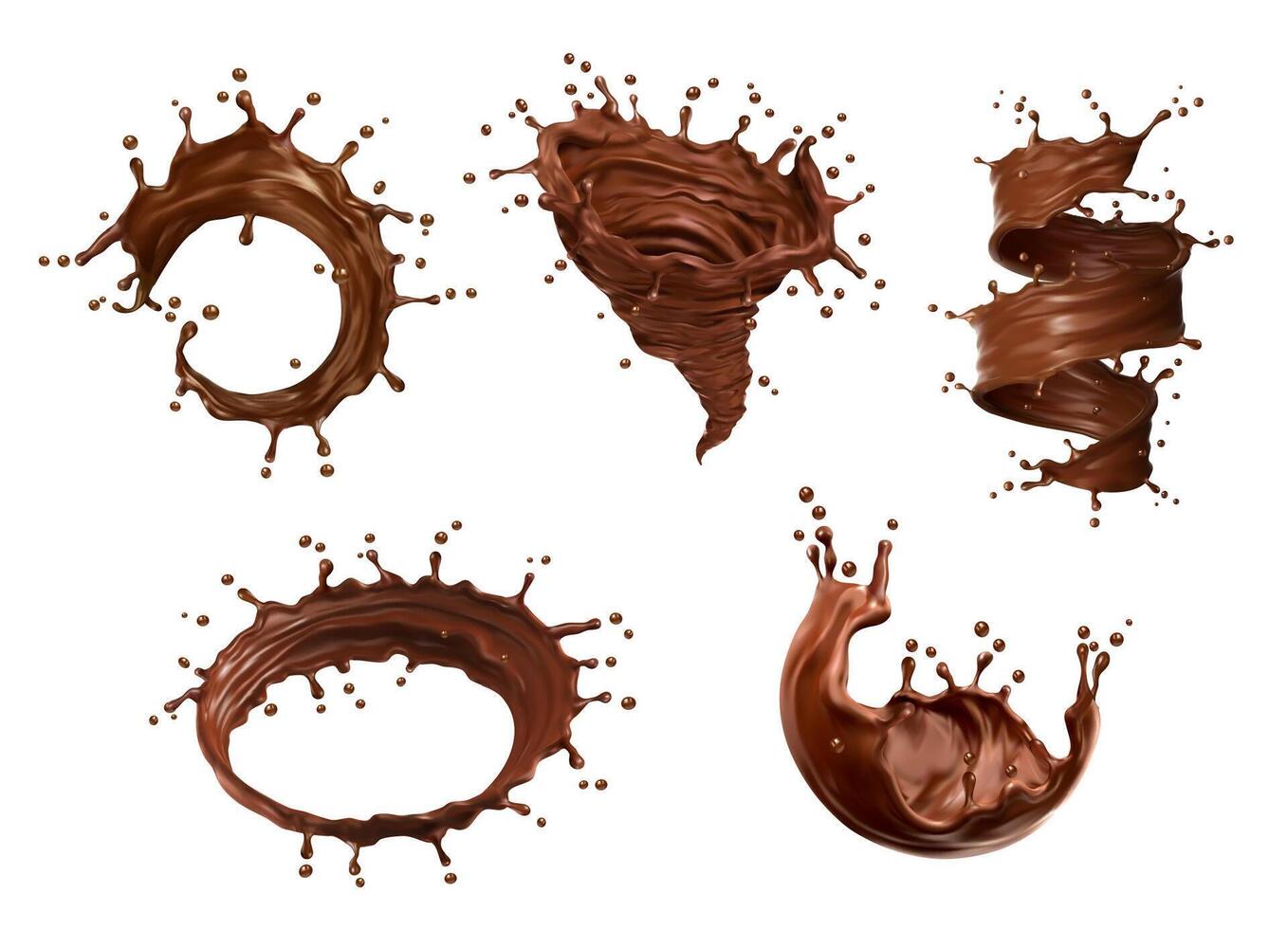Realistic liquid chocolate choco milk splashes vector