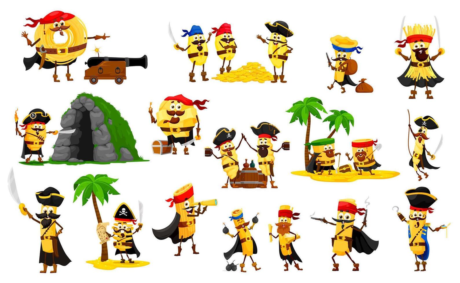 dibujos animados italiano pasta pirata o corsario caracteres vector