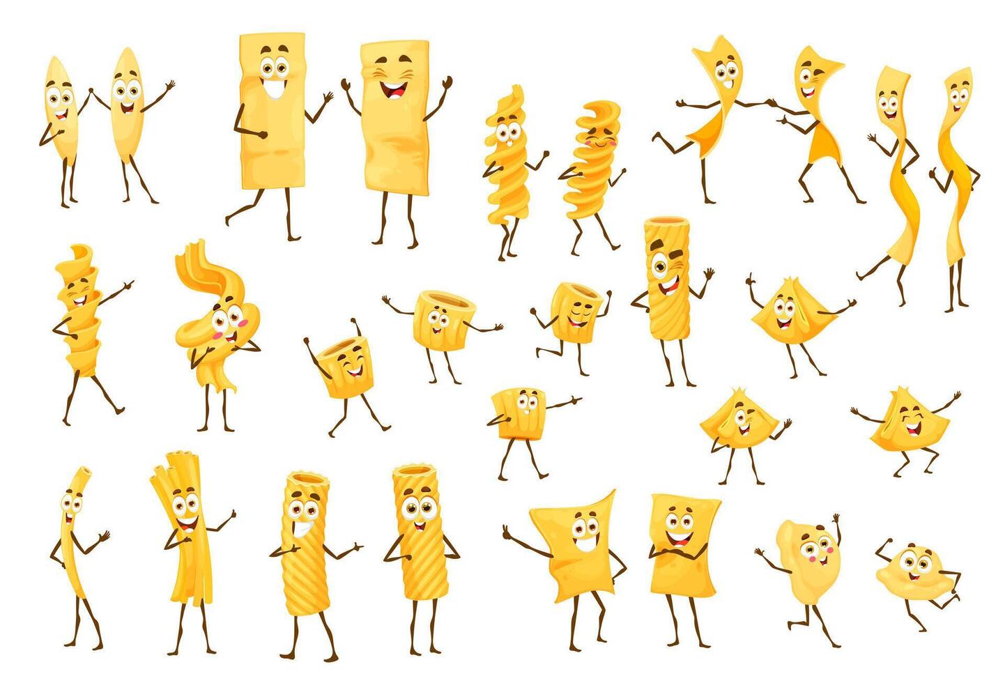 Cartoon Italian pasta comical and cute characters vector
