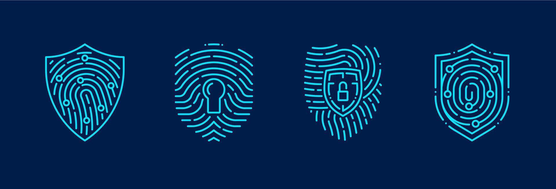 Fingerprint shield icon for secure lock technology vector