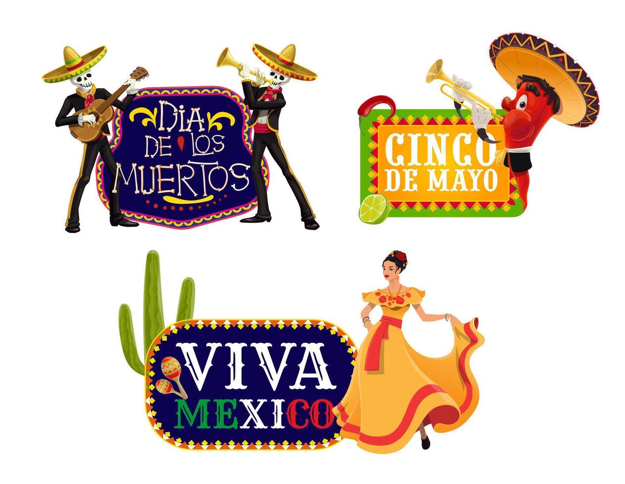 mexicano fiesta pancartas, Viva México, sombrero vector