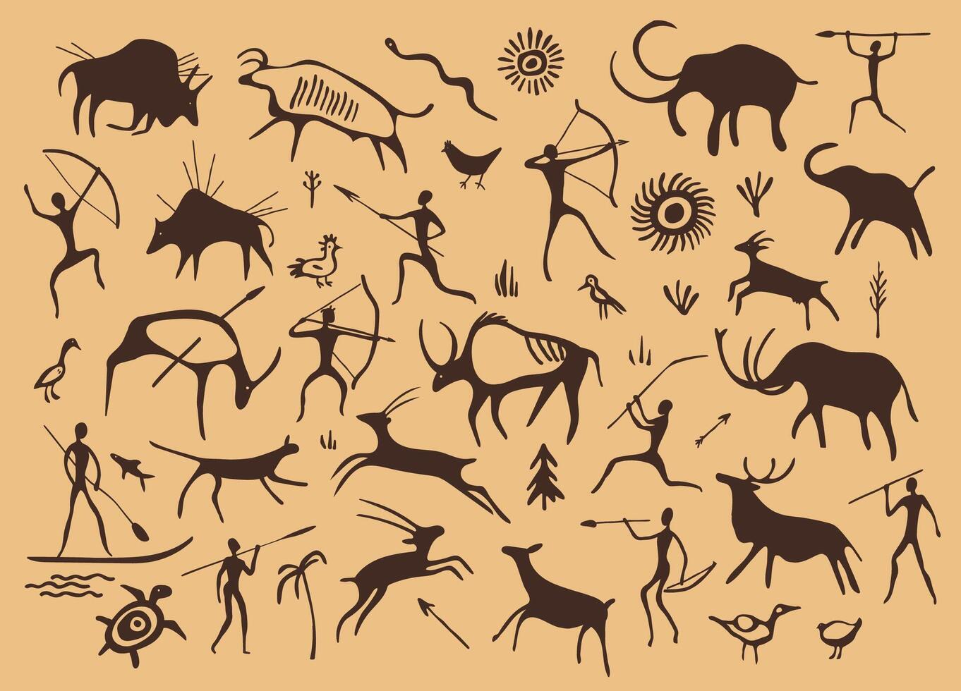 Cave painting, ancient prehistoric stone drawing vector