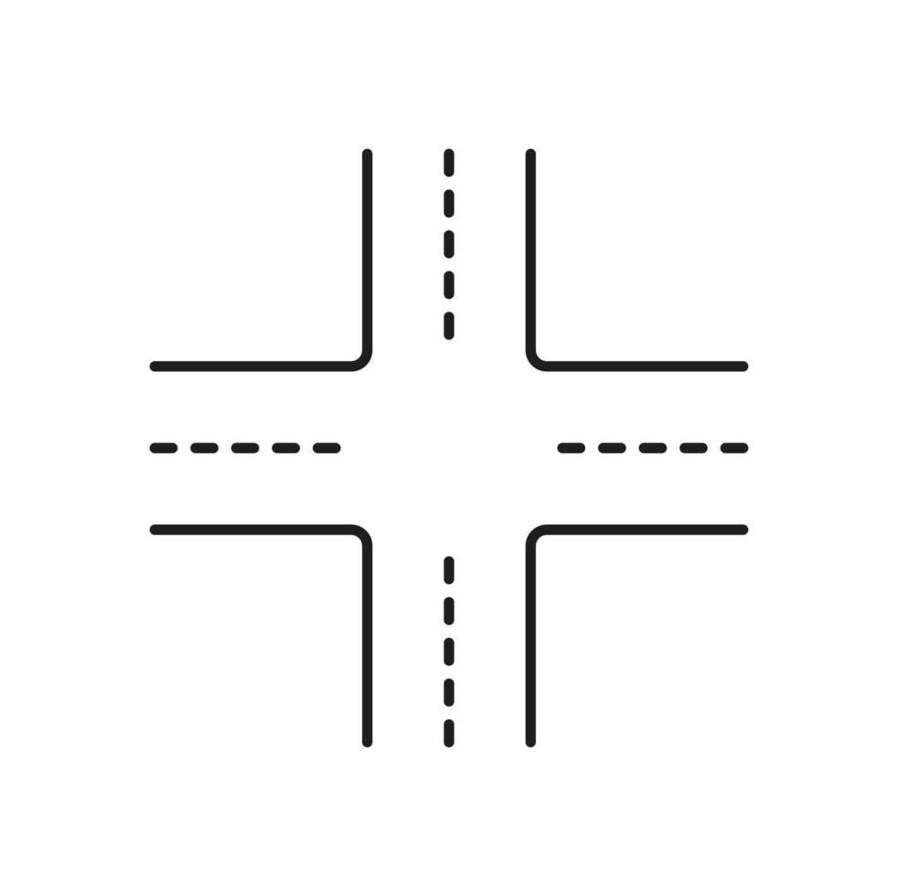 Road intersection line icon, highway traffic route vector