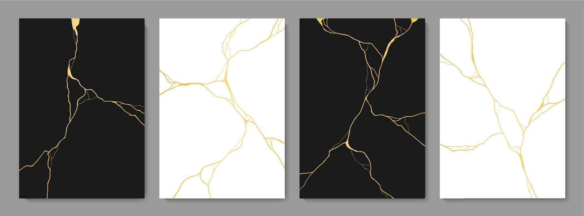 Golden Kintsugi cracks on marble texture pattern vector