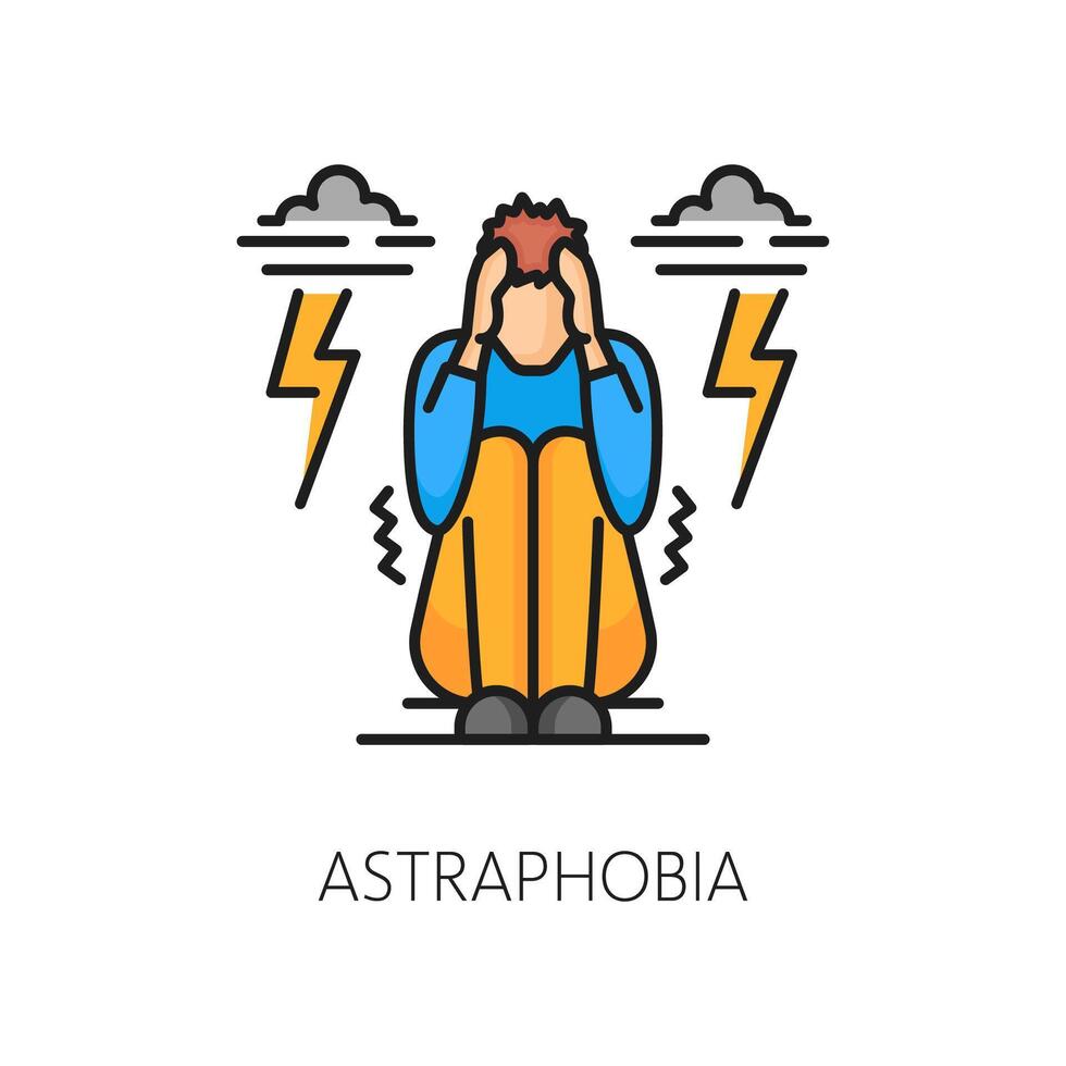 Human phobia icon, astraphobia or fear of thunder vector
