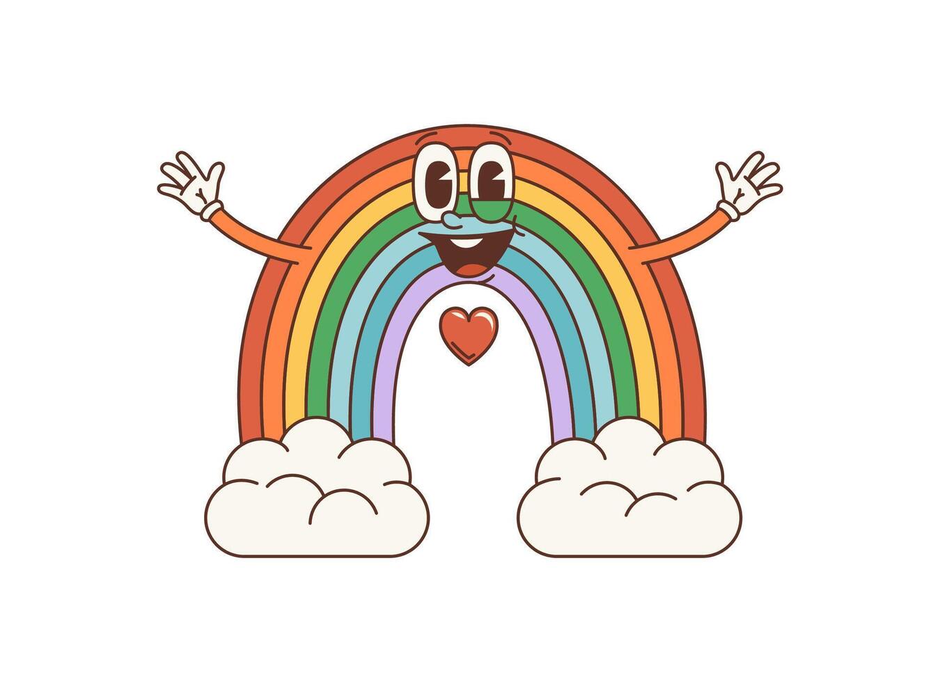 cartoon rainbow groovy character with a wide smile vector