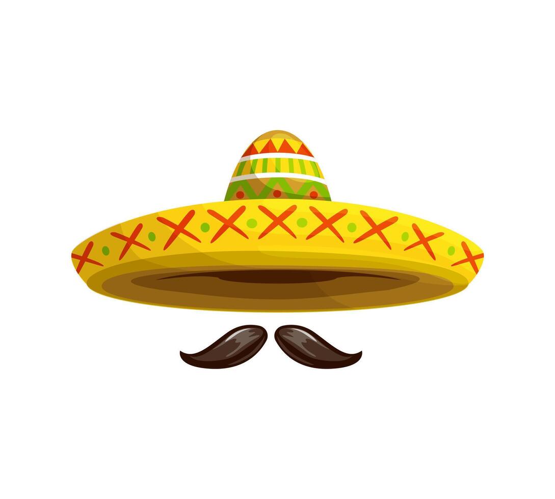 Mexican sombrero paired with mustaches, vector