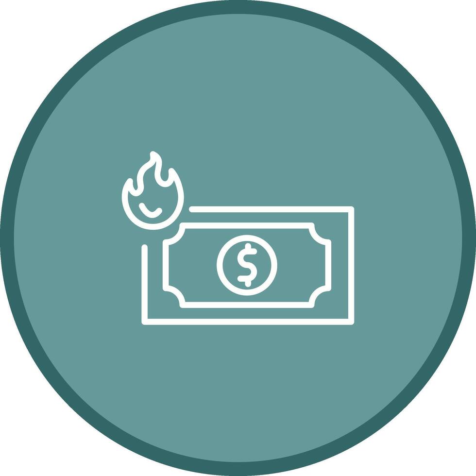 dólar en icono de vector de fuego