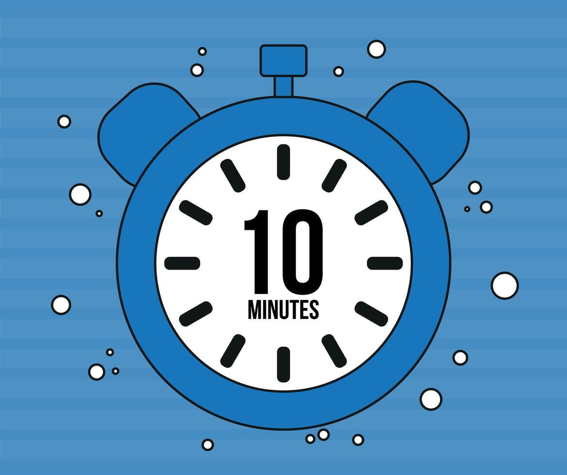 10 minutos reloj. minuto marcador alarma aislado en azul antecedentes. hora mostrador reloj vector