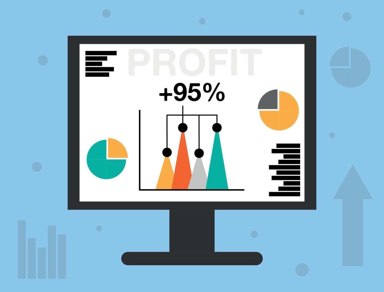 95 percent financial profit, technological screen with graphics, commercial and capital gain. Design investment on computer screen vector