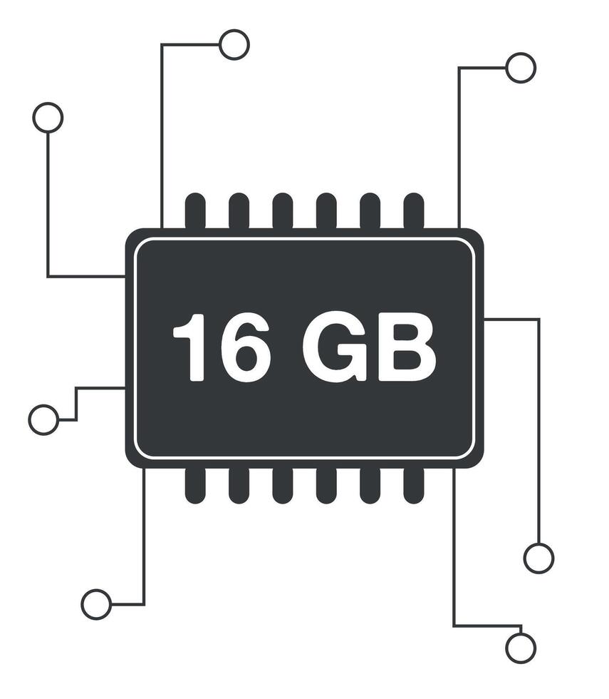 16 GB Ram. Ram memory with electrical circuits, technology and computer processing concept vector