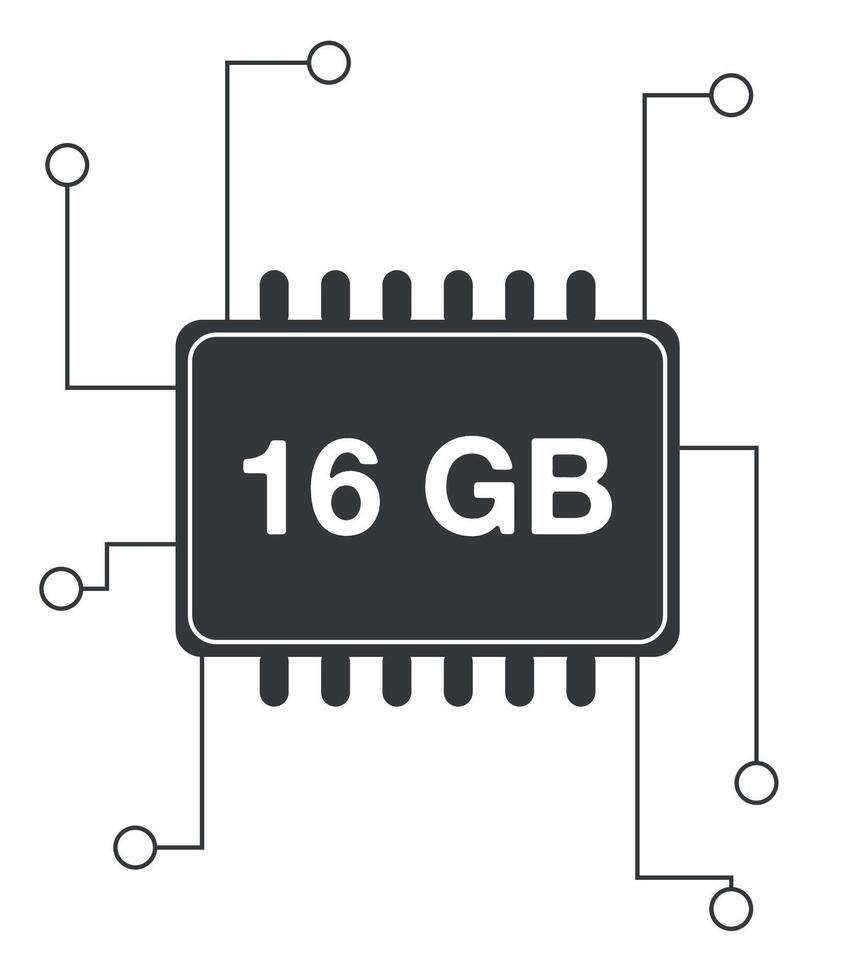 dieciséis gb RAM. RAM memoria con eléctrico circuitos, tecnología y computadora Procesando concepto vector