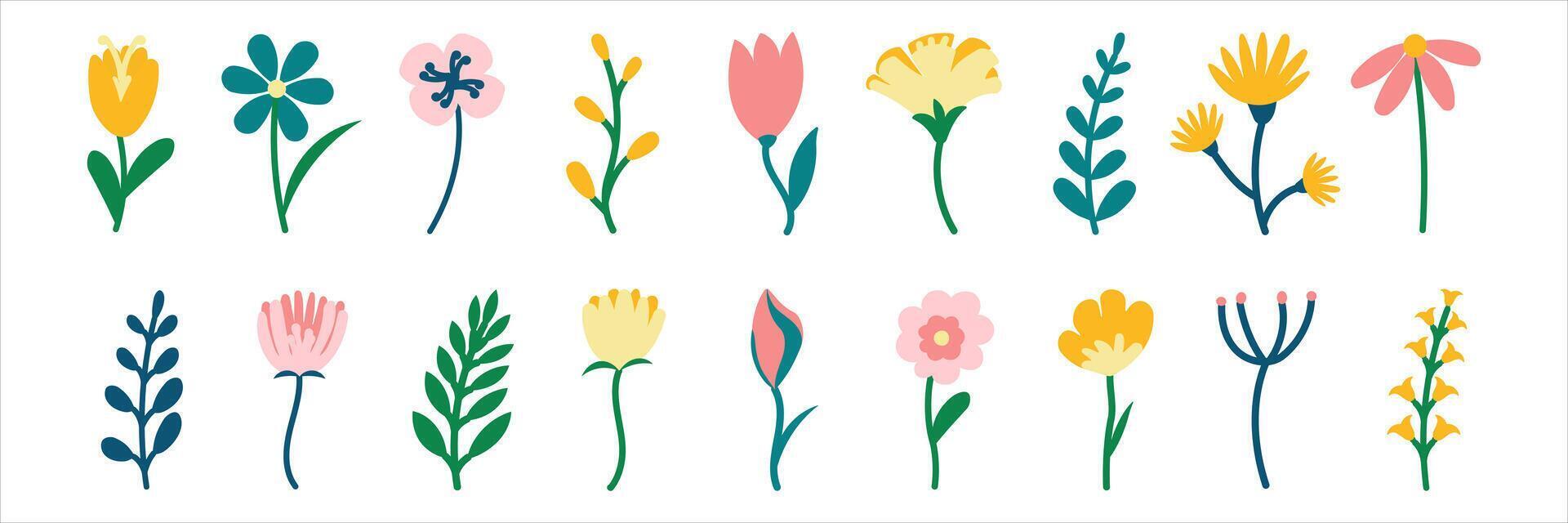 conjunto de colores primavera flores elementos plantas jardín vector