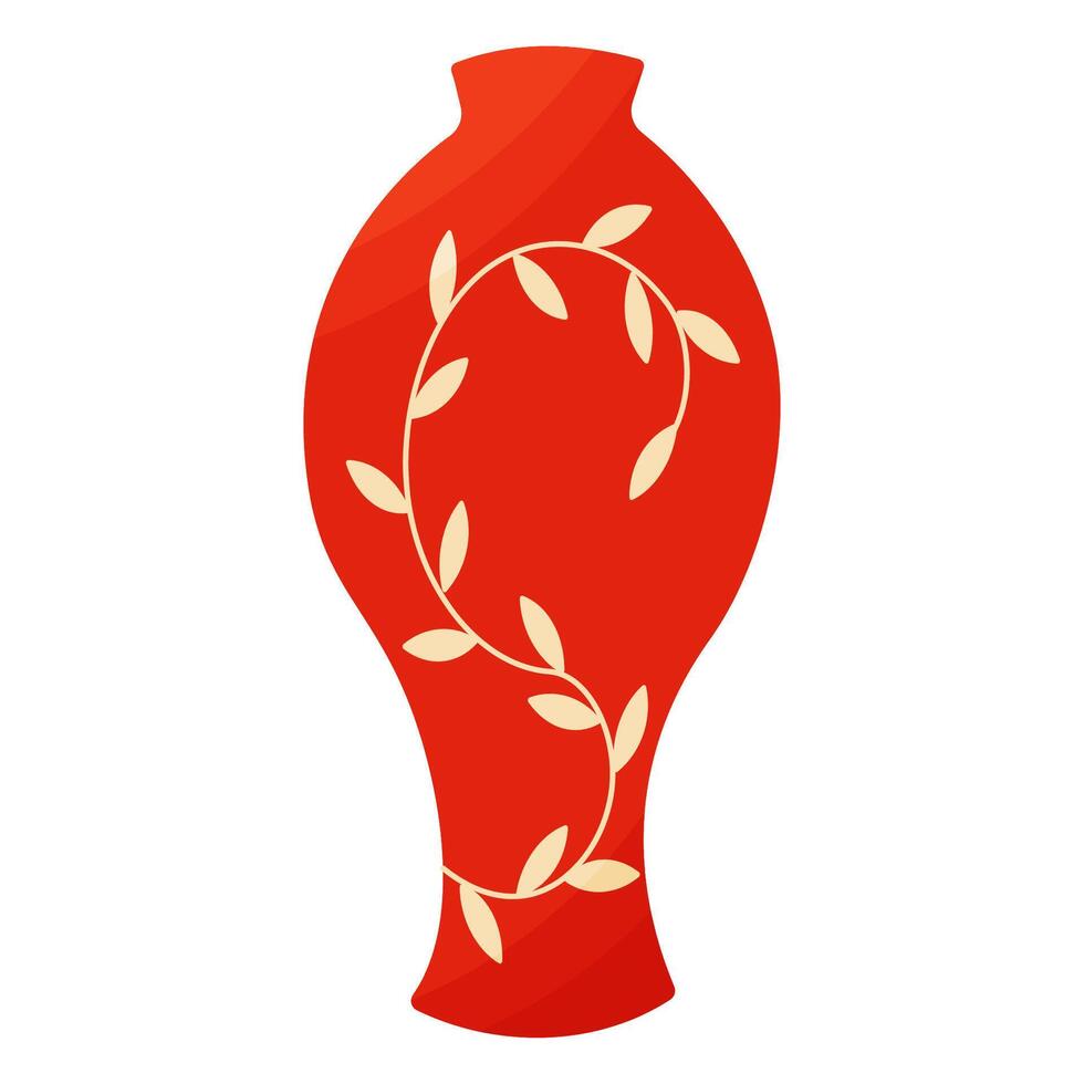 Chinese ceramic Vase threads leaves Icon element vector