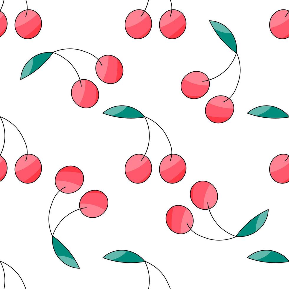 Cherry with leaves Summer pattern Bright berry vector