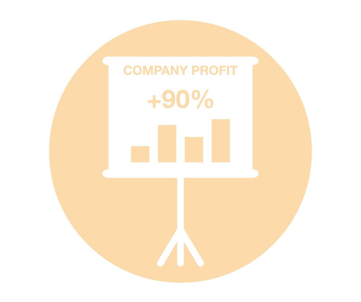 90 percent company profit. Bar graph slide presentation, profit gain and financial increase vector