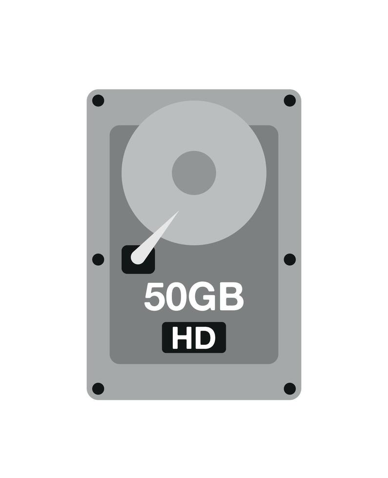 50 GB HD. Vector hard drive data storage, technology and backup concept isolated on white background